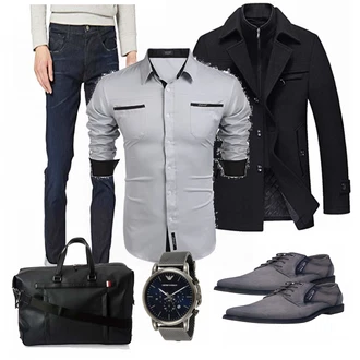 Outfit mit Blau/Schwarz Wintermantel/Winter Parka Allthemen "Buro Outfit"