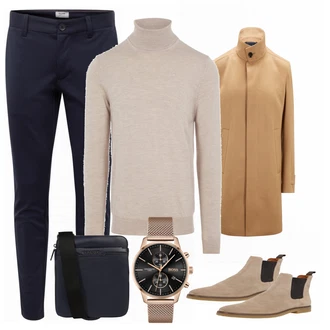 Outfit mit Beige Stiefel Bianco "Buro Outfit"
