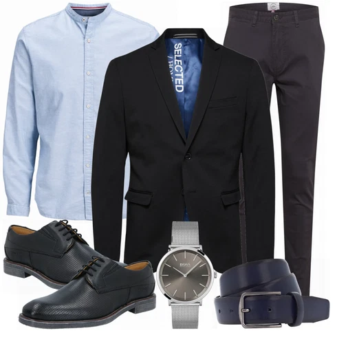 Schwarz Anzug SELECTED HOMME kombinieren mit Blau/Grau Schuh Bugatti