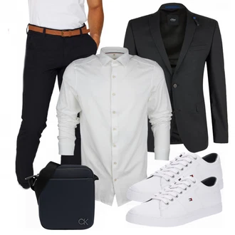 Outfit mit Grau/Weiß Sneaker/Leder Sneaker Tommy Hilfiger "Buro Outfit"