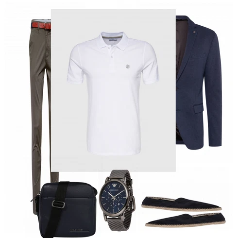 Schwarz/Grau Uhr Emporio Armani kombinieren mit Blau Sommer Schuh SELECTED HOMME