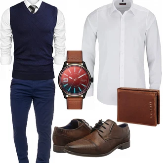 Outfit mit Blau Pullunder iClosam "Business Look"