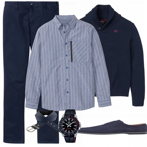 Blau Hausschuh Bonprix kombinieren mit Blau Gürtel