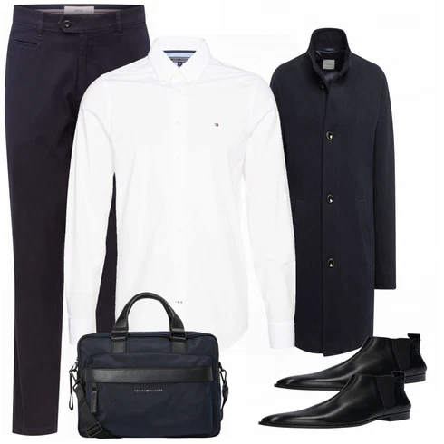 Weiß Casual Hemd Tommy Hilfiger kombinieren mit Schwarz Hose Große Größe Brax