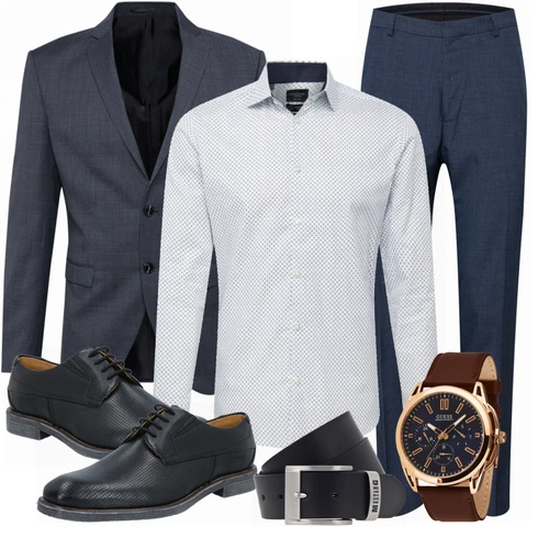 Schwarz Anzug Jack & Jones kombinieren mit Blau/Grau Schuh Bugatti