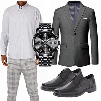 Outfit mit Grau Hemd Fruit Of The Loom "Business Outfit"