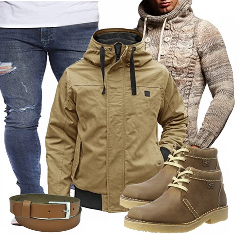 Grau Winter Parka Leif Nelson, Grün Winter Parka Brandit kombinieren mit Braun/Grün Gürtel Dayneq