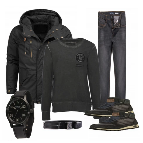 Winterjacke Indicode Jeans kombinieren mit Schwarz Gürtel Diesel