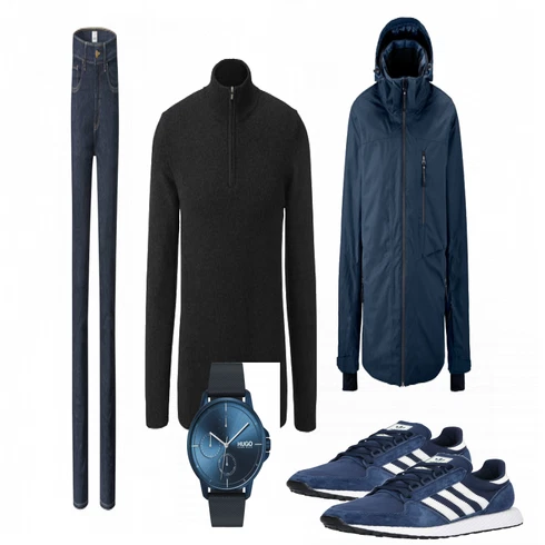 Blau Strickjacke Tchibo kombinieren mit Blau Hose Tchibo