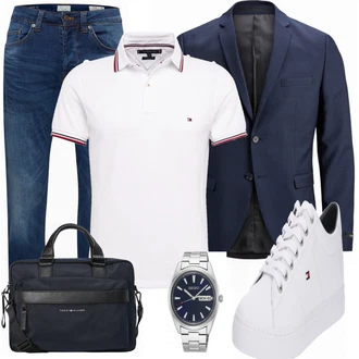 Outfit mit Grau/Weiß Sneaker/Leder Sneaker Tommy Hilfiger "Casual Business Outfit"