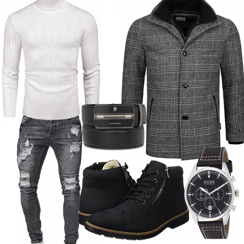 Grau/Blau Wintermantel/Winter Parka Indicode Jeans kombinieren