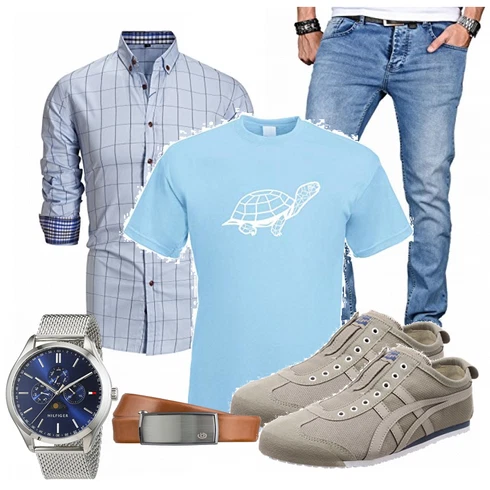 Grau Trachtenmode Asics kombinieren mit Braun Gürtel Bugatti