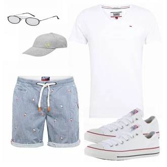 Outfit mit Weiß T-Shirt Tommy Jeans "CK"