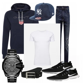 Outfit mit Schwarz Sneaker Nike "Clyde"