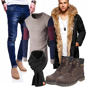 Outfit mit Blau Schal/Winter Parka Manufaktur13 "Coloradostyle"