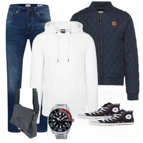 Uhr Seiko kombinieren mit Blau Sommer Schuh Converse