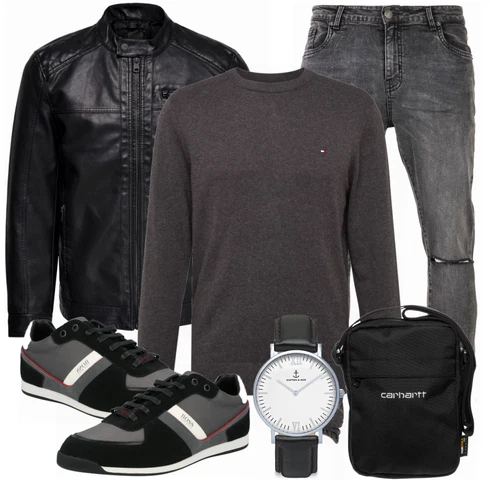 Schwarz Lederjacke Only & Sons kombinieren