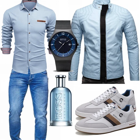 HellBlau/Grau/Blau Frühlingsjacke/Sommerjacke/Hybridjacke/Steppjacke/Kunstfaserjacke/Jacke mit Seitlichem Reißverschluss Crone kombinieren