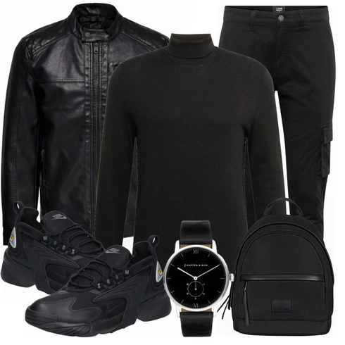Schwarz Lederjacke Only & Sons kombinieren