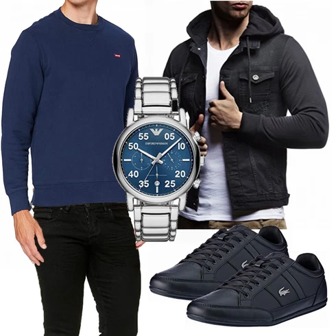 Jeans Schwarz/Dunkelgrau/Dunkelblau FrühlingsJacke/Jacke mit Seitlichem Reißverschluss/HerbstJacke/SommerJacke/KapuzenJacke Leif Nelson kombinieren