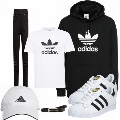 Schwarz Große Größe Sweatmode Adidas Originals kombinieren mit T-Shirt Adidas Originals