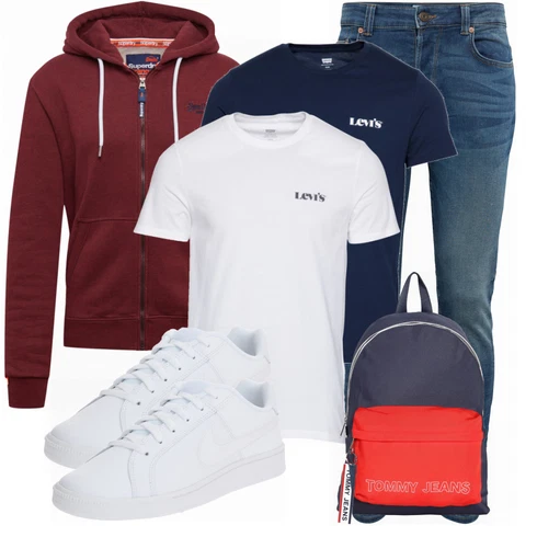 Rot Große Größe Sweatmode Superdry kombinieren mit Schwarz T-Shirt levi's