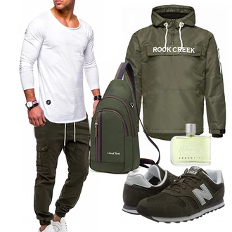 Outfit mit Grün/Grau Winter Parka/Regenjacke Rock Creek "Cooles Outfit"