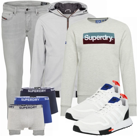 Grau Große Größe Sweatmode Superdry kombinieren