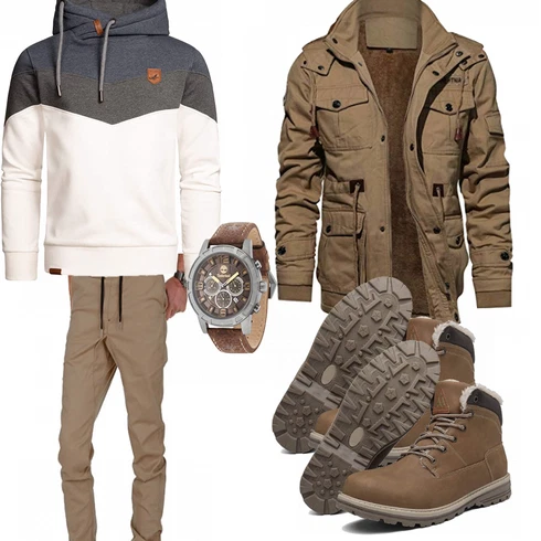 Braun/Grün Jacke Winter Parka KEFITEVD kombinieren