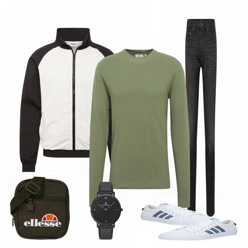 Schwarz Schultertasche Ellesse kombinieren mit Schwarz Sommerjacke Urban Classics