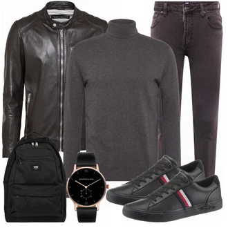 Outfit mit Schwarz Lederjacke Freaky Nation "Cooles Outfit"