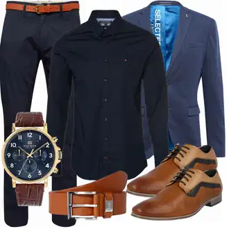 Outfit mit Schwarz/Blau Anzug SELECTED HOMME "Cooles outfit"