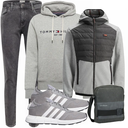 Grau/Schwarz Schultertasche Strellson kombinieren mit Grau Sommerjacke Jack & Jones