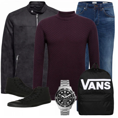 Schwarz Lederjacke Only & Sons kombinieren