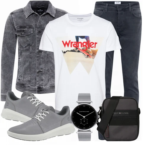 Frühlings Outfits Rosa/Beige/Blau T-Shirt Wrangler kombinieren
