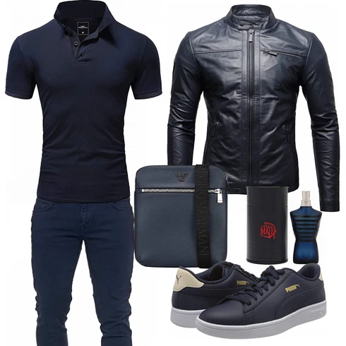 Blau Trachtenmode Emporio Armani kombinieren mit Blau Accessoire Jean Paul Gaultier