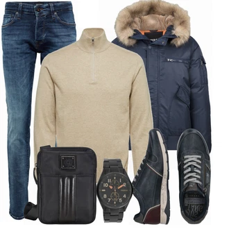 Winter Outfits mit Beige SELECTED HOMME "Cooles Winter Outfit"