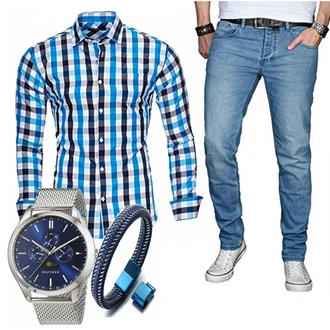 Outfit mit Blau Schmuck Halukakah "Cornelio"
