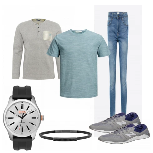 Grau Sportschuh New Balance kombinieren mit T-Shirt, T-Shirt