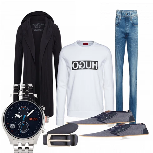Schwarz Strickjacke Key Largo kombinieren mit Uhr