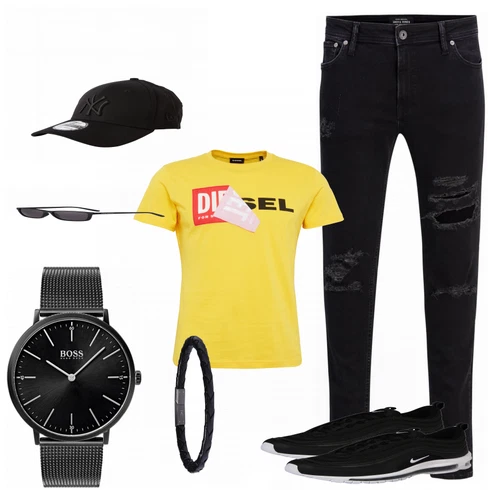 Schwarz Sportschuh Nike Sportswear kombinieren mit T-Shirt