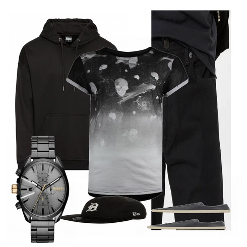 Grau T-Shirt kombinieren mit Schwarz Hoodie Sweatshirt Urban Classics