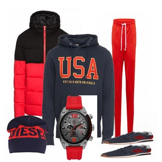 Outfit mit Rot Winterjacke Urban Classics "Diesel"