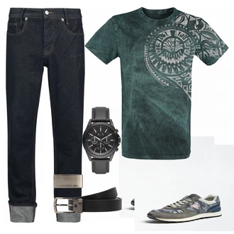 Outfit mit Blau Schuh Sneaker Guess "Doomsday jeans"