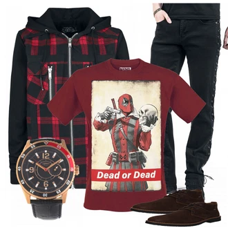 Outfit mit Rot T-Shirt Deadpool "DP"