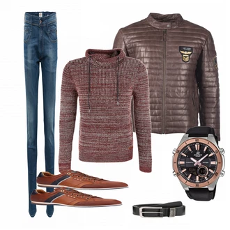 Outfit mit Grau Lederjacke Top Gun "Edifice"