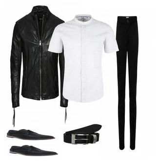 Outfit mit Schwarz Schuh Bullboxer "Elegante Lederjacken fuer Herren"