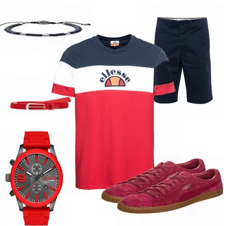 Outfit mit Lila Sneaker Puma "Elmo"