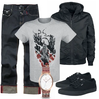 Outfit mit Schwarz Sneaker Vans "EMP"