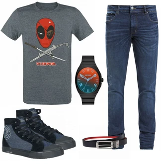 Outfit mit Blau T-Shirt Deadpool "EMP Deadpool"